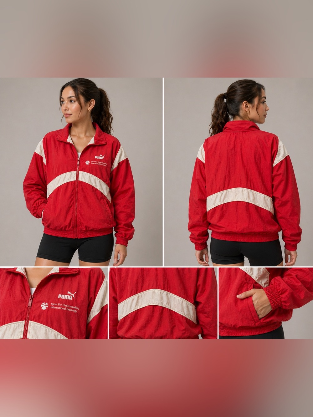 Vintage Puma Red and White Retro Windbreaker Jacket